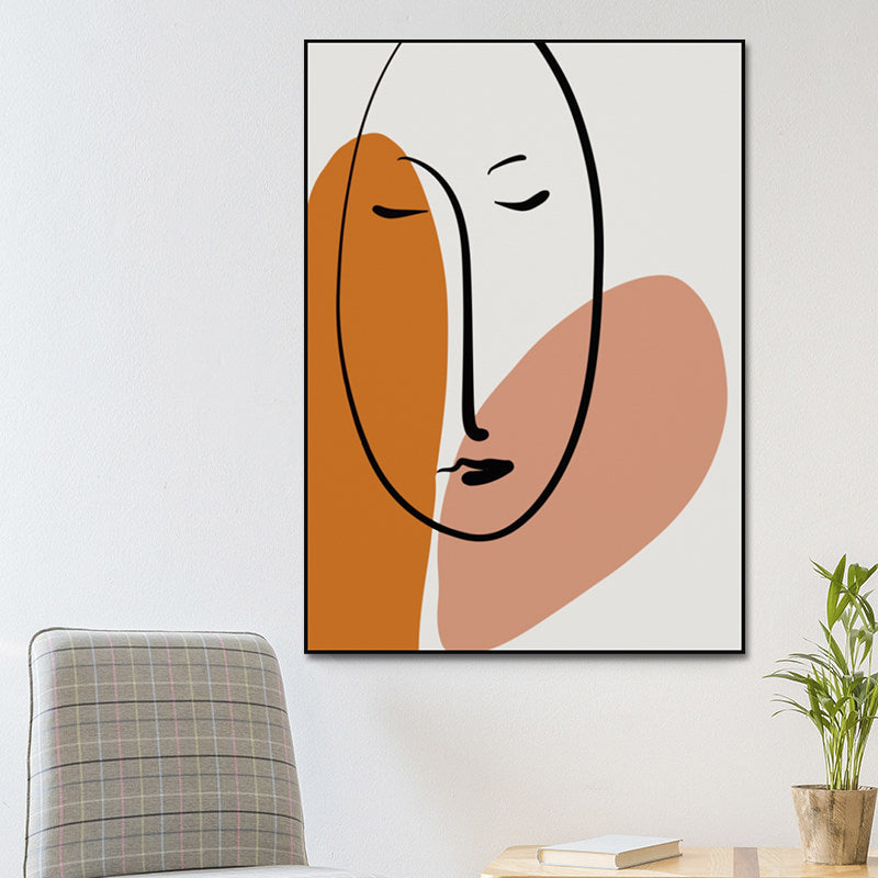 Brehn | Holzkohlezeichnungen Skandinavischer Stil Kunst Mädchen Schlafgesicht Porträt in Orange