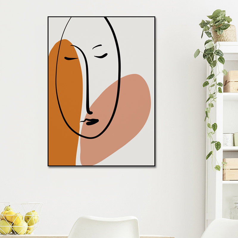 Brehn | Holzkohlezeichnungen Skandinavischer Stil Kunst Mädchen Schlafgesicht Porträt in Orange