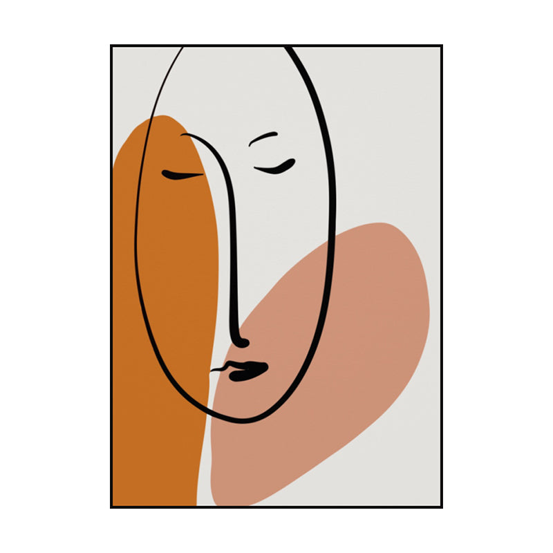 Brehn | Holzkohlezeichnungen Skandinavischer Stil Kunst Mädchen Schlafgesicht Porträt in Orange