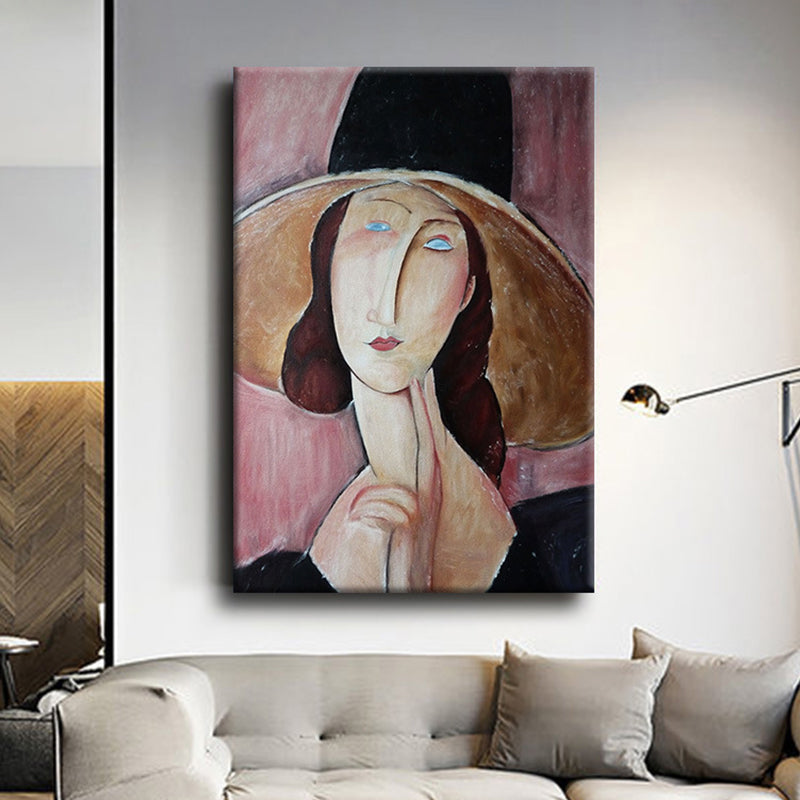 Brehn | Vintage Frau Portrait Malerei Leinwand Texturiert Rosa Wandkunst Druck für Mädchenzimmer