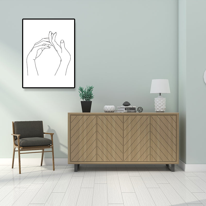 Brehn | Leinwand Weißes Gemälde Nordische Kohlezeichnungen Hand in Hand Wanddekoration, Mehrere Größen