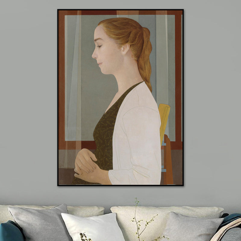 Brehn | Frauen-Profil-Porträtmalerei Vintage-Leinwand Wandkunst in Braun für Zuhause
