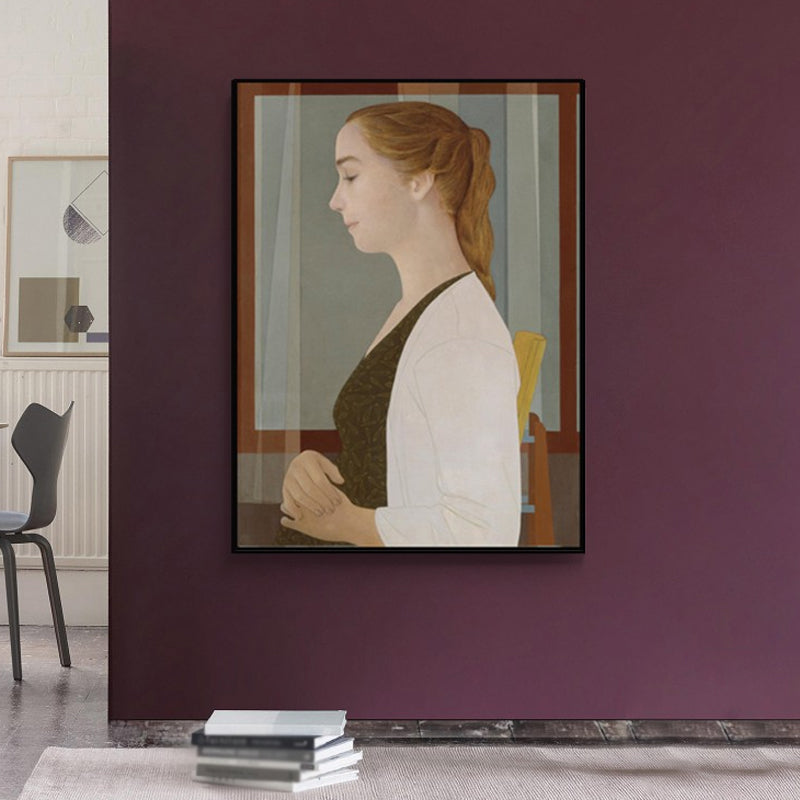 Brehn | Frauen-Profil-Porträtmalerei Vintage-Leinwand Wandkunst in Braun für Zuhause