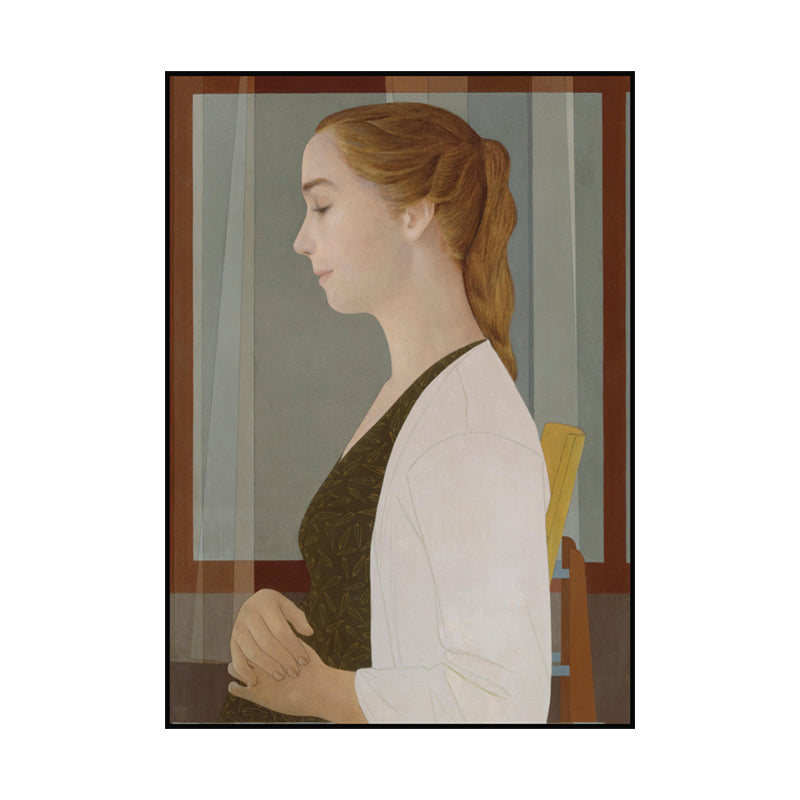 Brehn | Frauen-Profil-Porträtmalerei Vintage-Leinwand Wandkunst in Braun für Zuhause