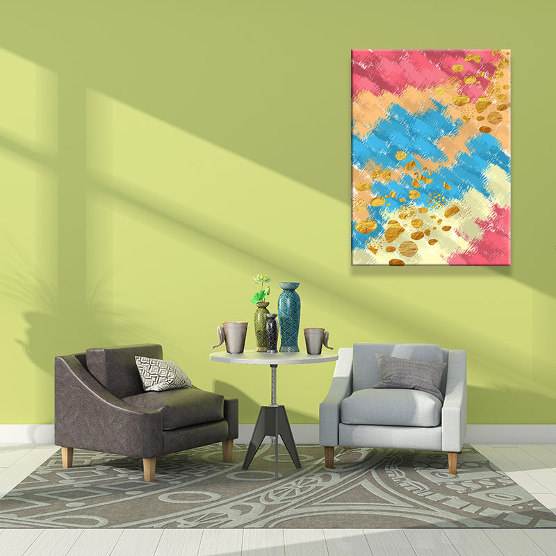 Brehn | Abstract Painting Wall Decoration Blue and Red Canvas Art Print for Living Room, Texture