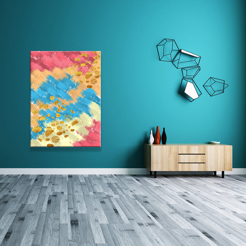 Brehn | Abstract Painting Wall Decoration Blue and Red Canvas Art Print for Living Room, Texture