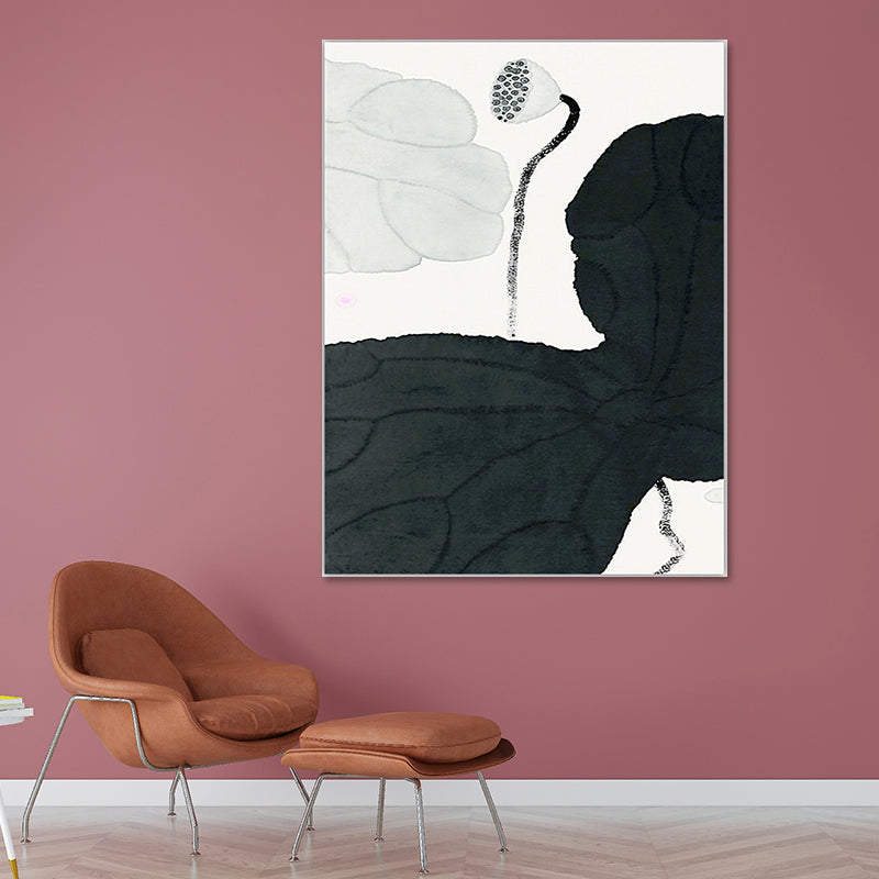 Brehn | Traditioneller Lotus-Teich-Leinwanddruck Dunkle Farbe Texturierten Wandkunst Dekor für Wohnzimmer