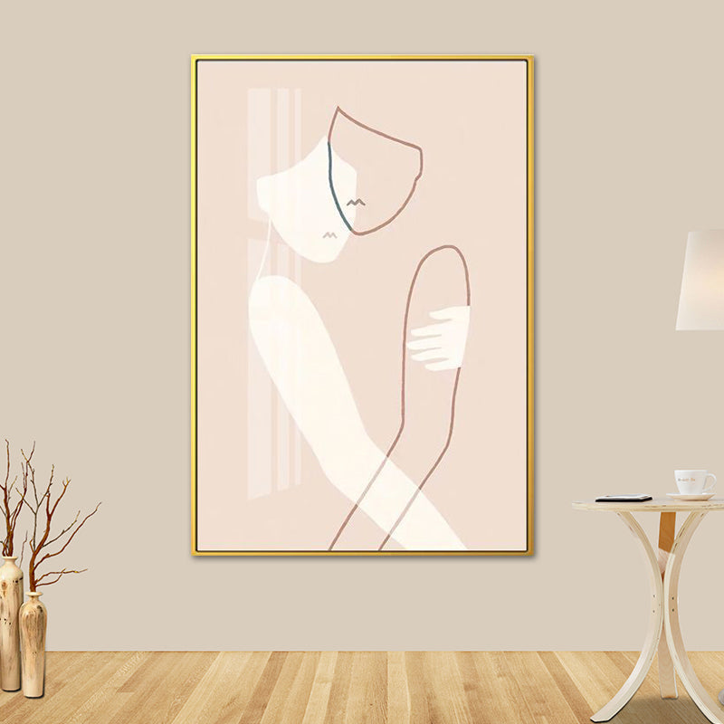 Brehn | Nordic Style Umarmende Figuren Leinwand Pink Texturiert Wandkunst Druck für Wohnzimmer
