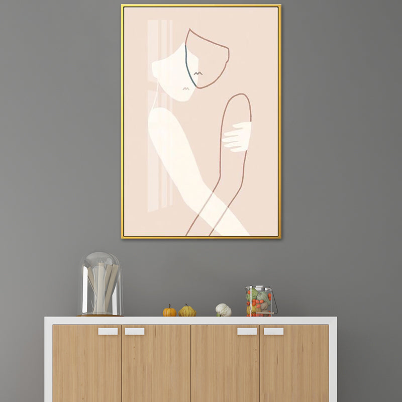 Brehn | Nordic Style Umarmende Figuren Leinwand Pink Texturiert Wandkunst Druck für Wohnzimmer