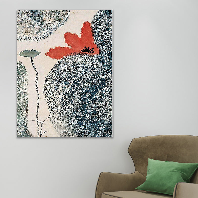 Brehn | Grau und Rot Blumen Leinwand Texturierte Oberfläche traditionelle Wohnzimmer Wandkunst Druck
