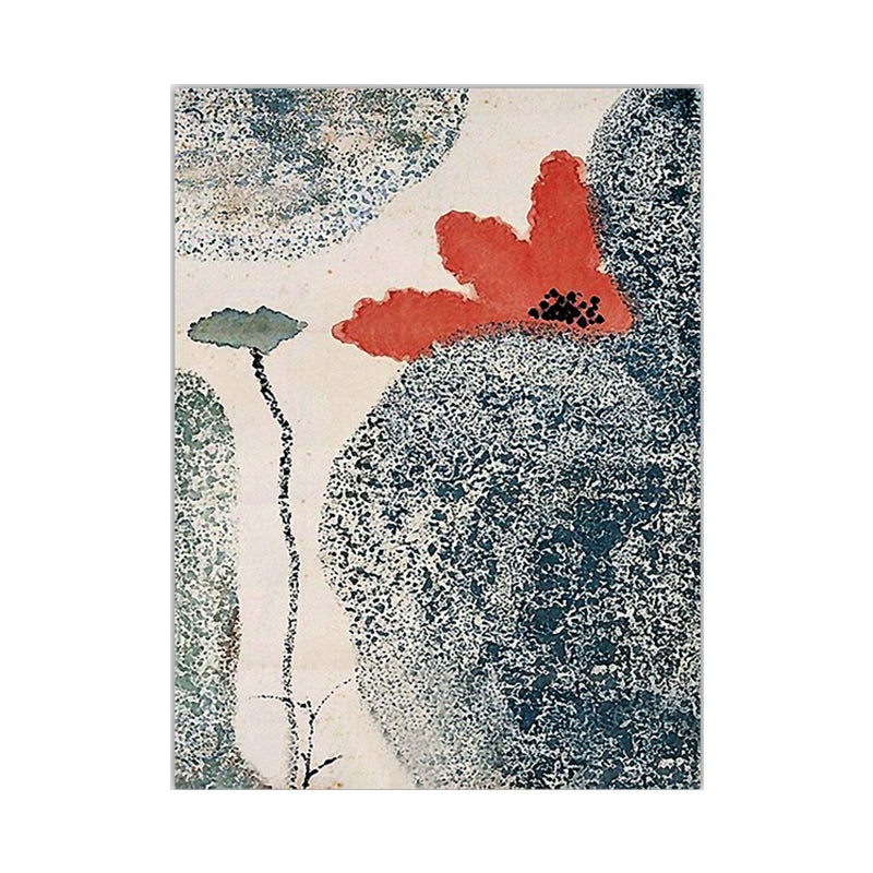 Brehn | Grau und Rot Blumen Leinwand Texturierte Oberfläche traditionelle Wohnzimmer Wandkunst Druck
