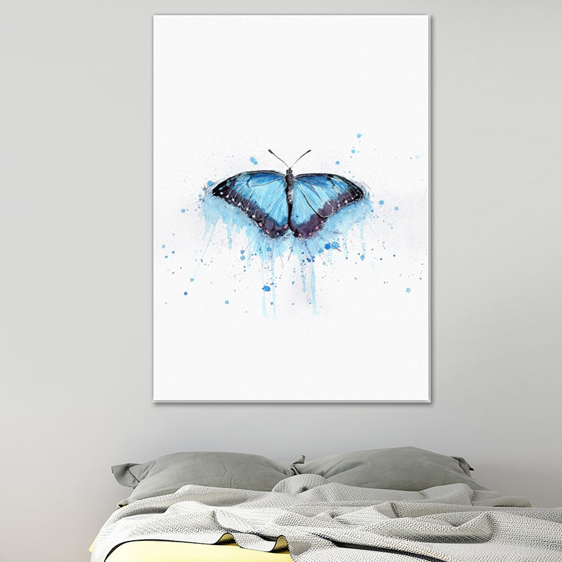 Brehn | Blaues Schmetterlingsgemälde Texturierte Oberfläche Nordischer Stil Schlafzimmer Leinwand Wandkunst auf Weiß