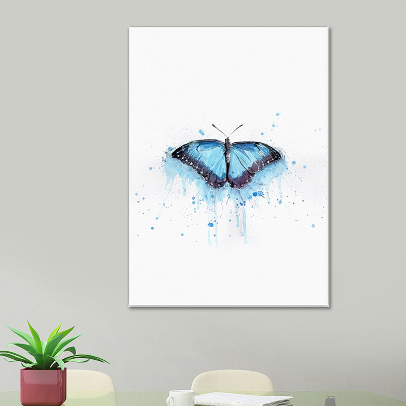 Brehn | Blaues Schmetterlingsgemälde Texturierte Oberfläche Nordischer Stil Schlafzimmer Leinwand Wandkunst auf Weiß