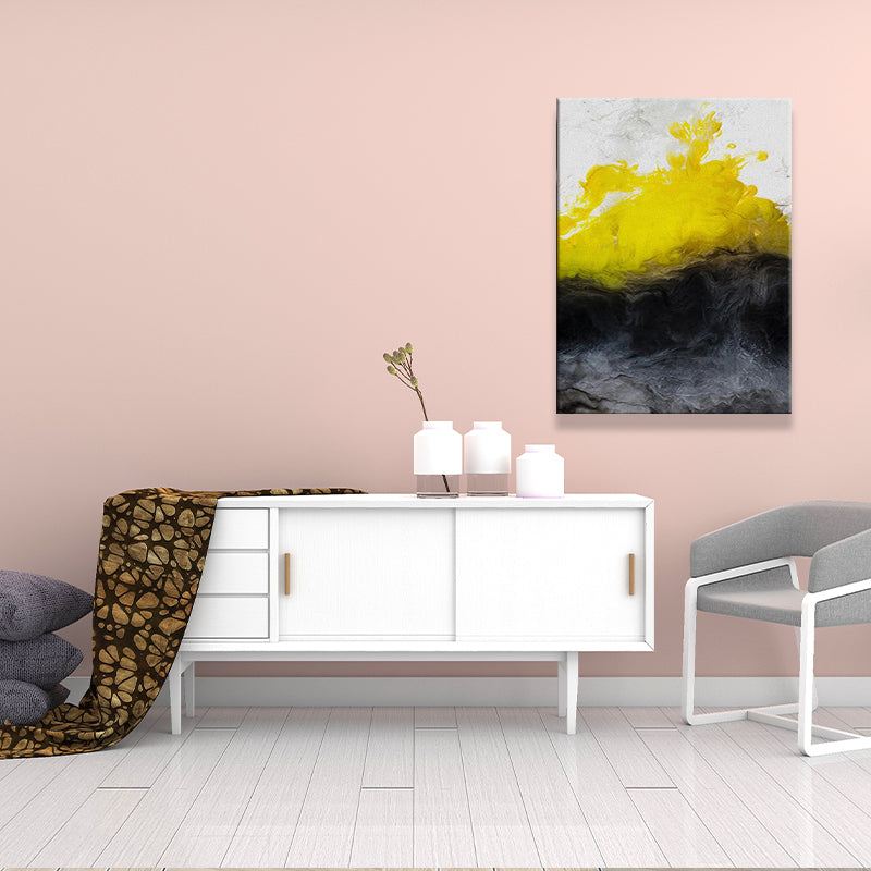 Brehn | Eenvoudige Abstracte Wandkunst Decor Geel en Zwart Eetkamer Canvas, Getextureerd
