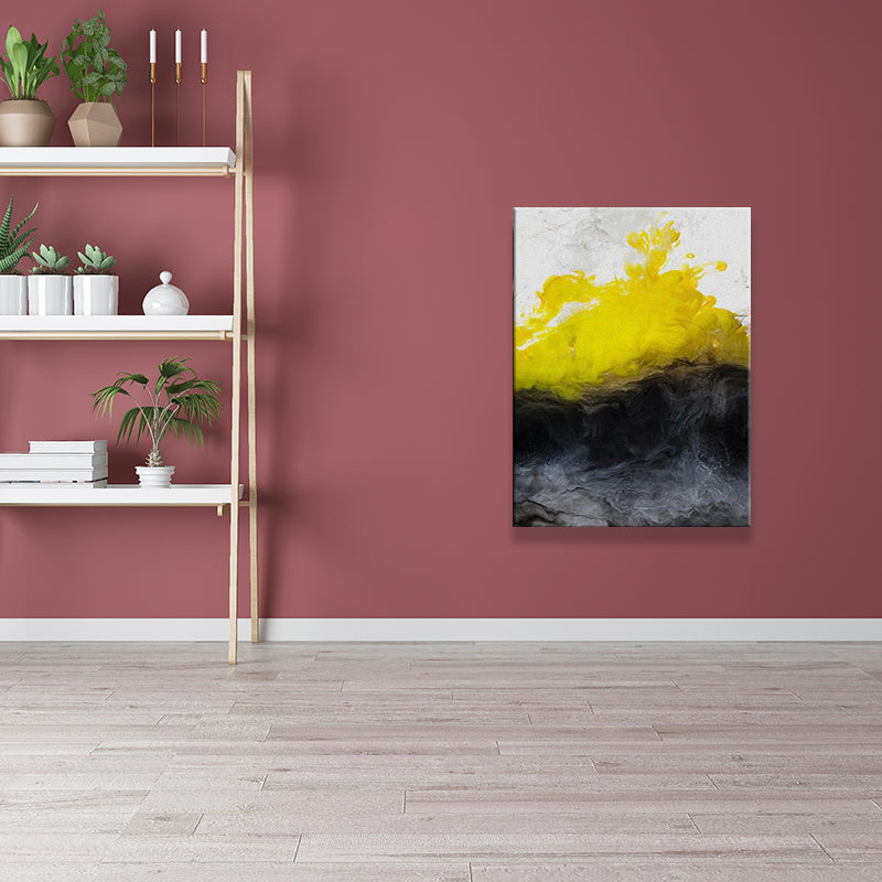 Brehn | Eenvoudige Abstracte Wandkunst Decor Geel en Zwart Eetkamer Canvas, Getextureerd