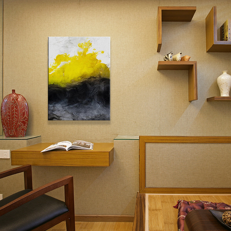 Brehn | Eenvoudige Abstracte Wandkunst Decor Geel en Zwart Eetkamer Canvas, Getextureerd