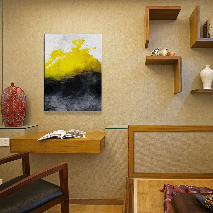 Brehn | Eenvoudige Abstracte Wandkunst Decor Geel en Zwart Eetkamer Canvas, Getextureerd