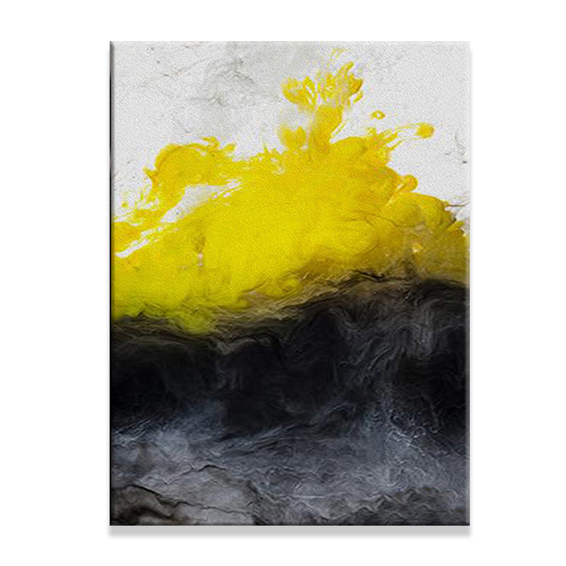 Brehn | Eenvoudige Abstracte Wandkunst Decor Geel en Zwart Eetkamer Canvas, Getextureerd