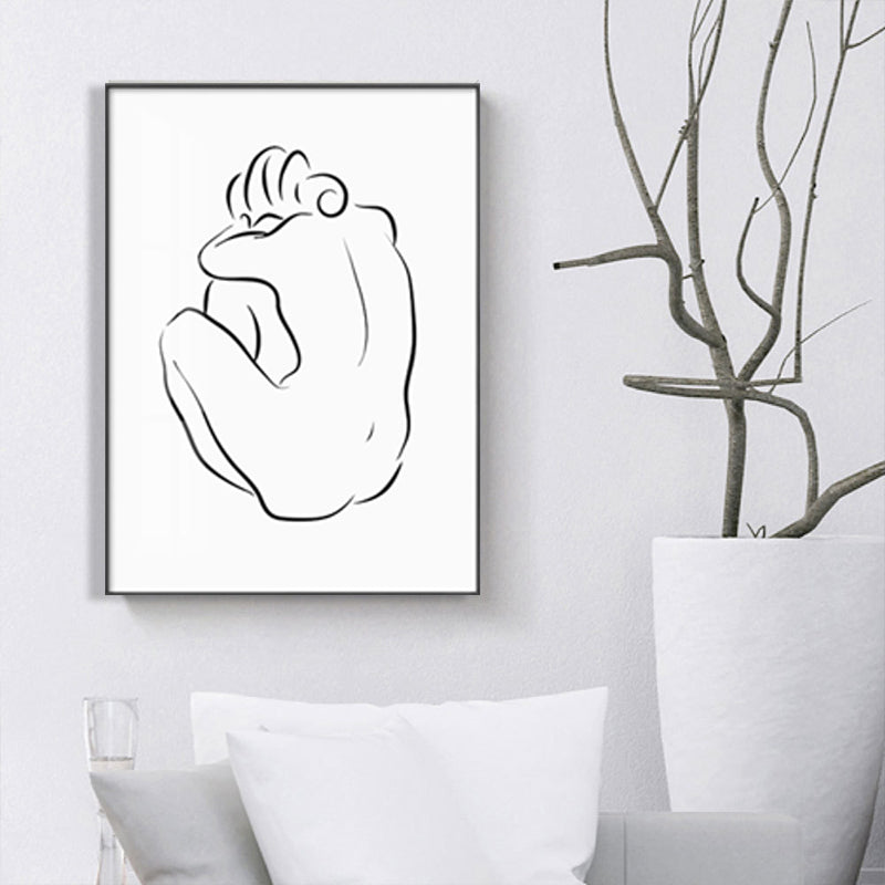Brehn | Bleistift Sitzende Figur Muster Malerei Skandinavisch Leinwand Texturiert Wandkunst in Weiß