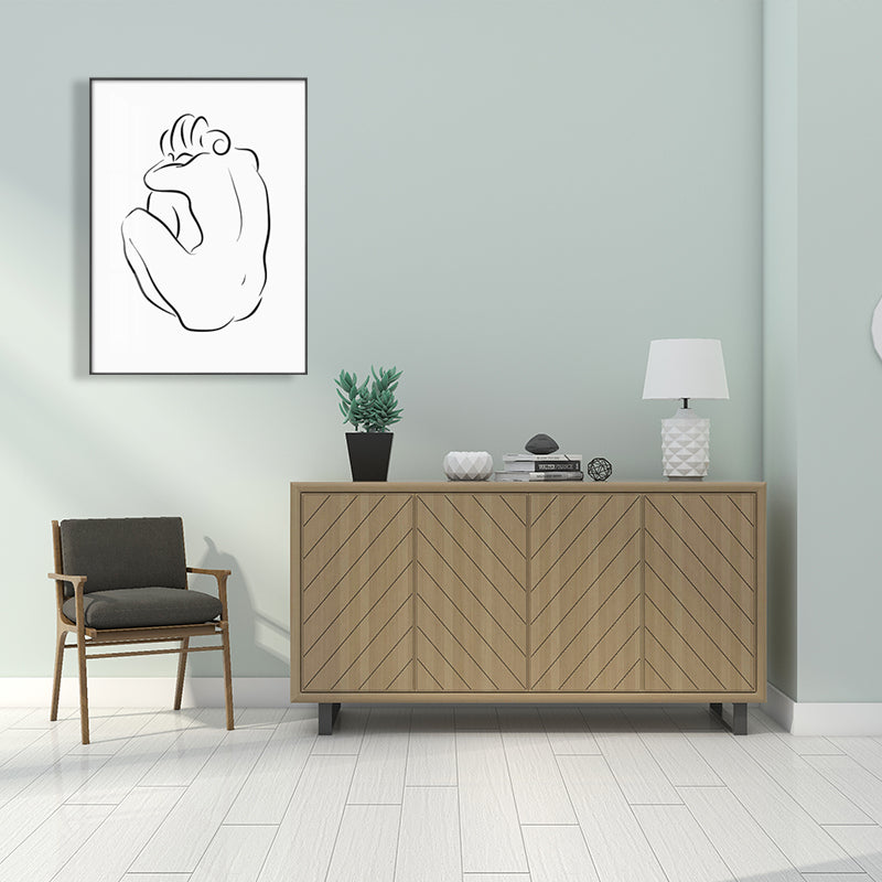 Brehn | Bleistift Sitzende Figur Muster Malerei Skandinavisch Leinwand Texturiert Wandkunst in Weiß