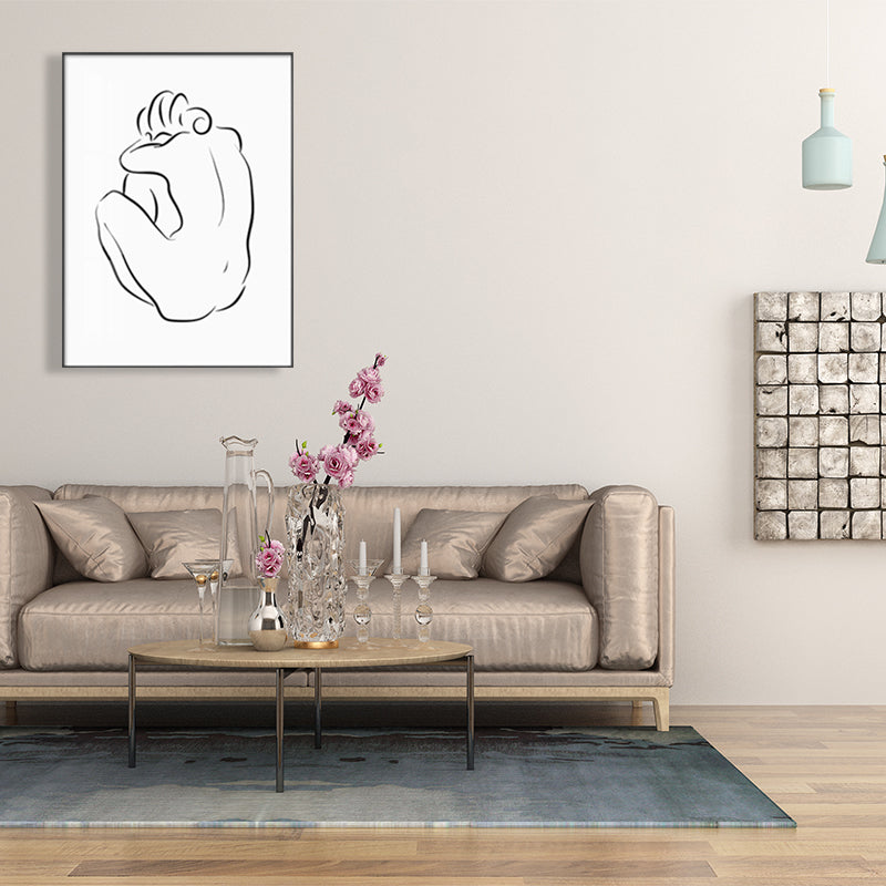 Brehn | Bleistift Sitzende Figur Muster Malerei Skandinavisch Leinwand Texturiert Wandkunst in Weiß