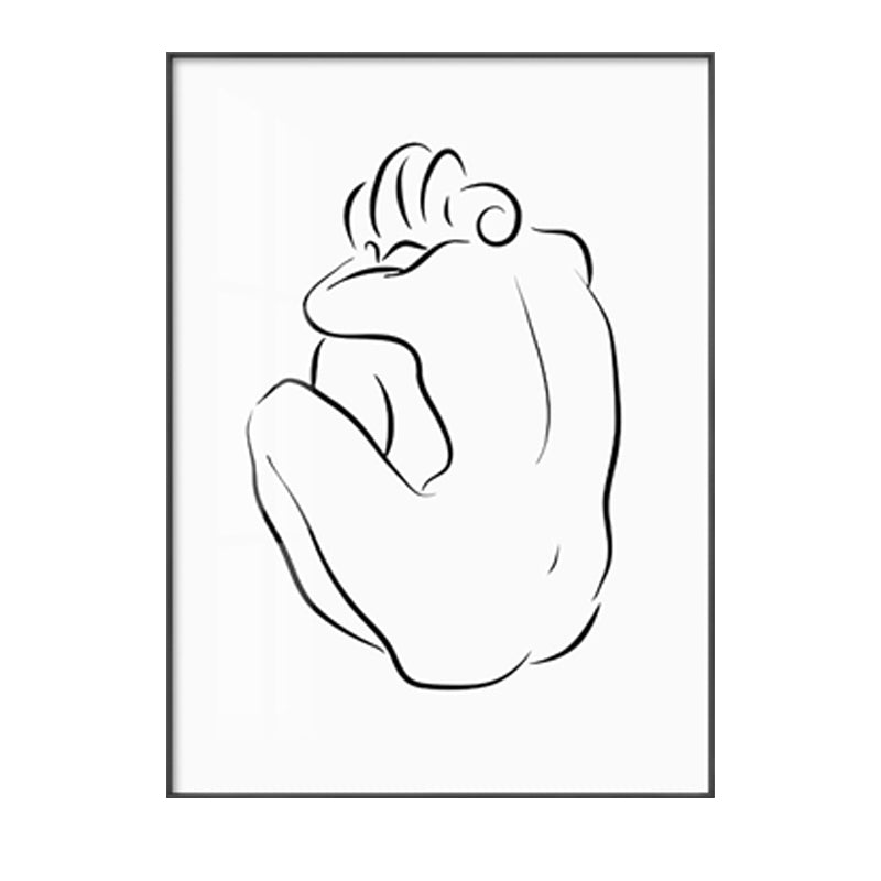 Brehn | Bleistift Sitzende Figur Muster Malerei Skandinavisch Leinwand Texturiert Wandkunst in Weiß
