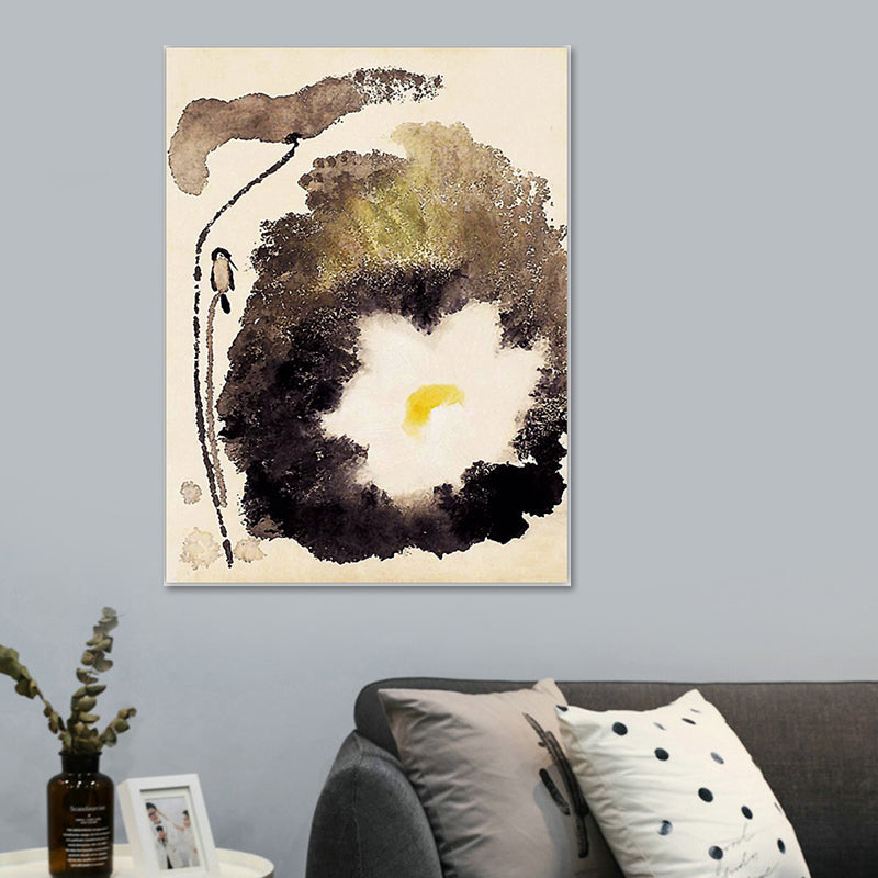 Brehn | Braune Lotus- und Blütenmalerei Moderne Texturierte Wandkunst für das Wohnzimmer