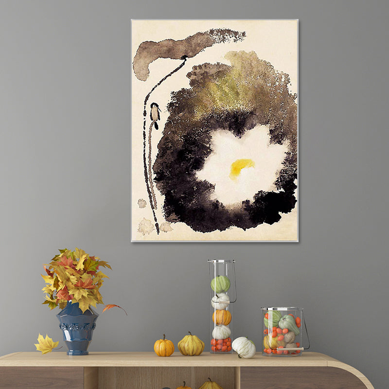 Brehn | Braune Lotus- und Blütenmalerei Moderne Texturierte Wandkunst für das Wohnzimmer