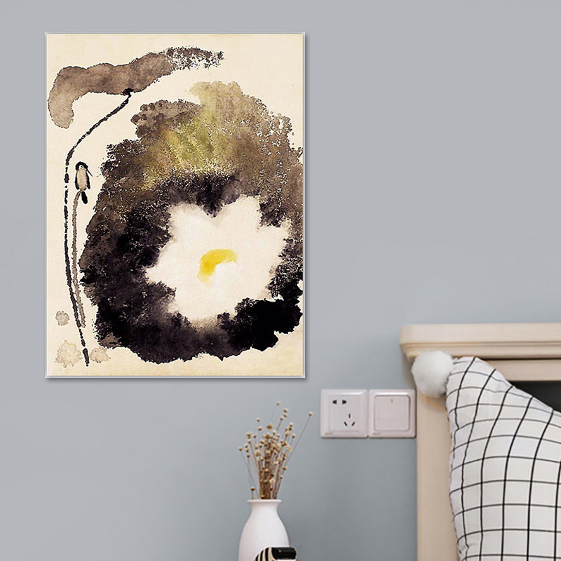 Brehn | Braune Lotus- und Blütenmalerei Moderne Texturierte Wandkunst für das Wohnzimmer