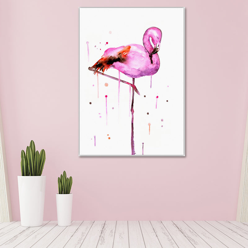Brehn | Flamingo Wandkunst Nordic Texturierte Leinwanddruck in Pink auf Weiß für das Wohnzimmer