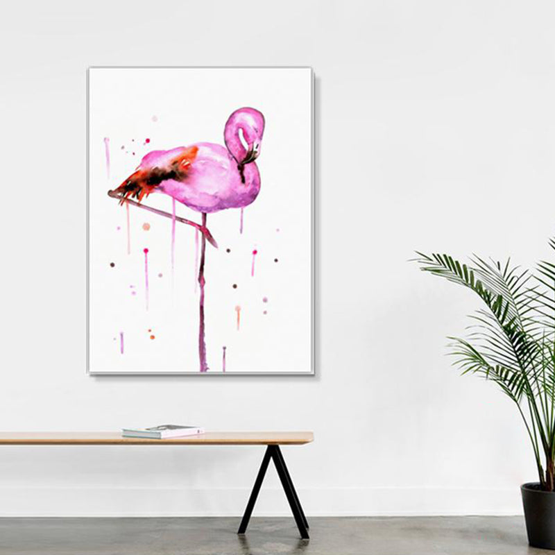 Brehn | Flamingo Wandkunst Nordic Texturierte Leinwanddruck in Pink auf Weiß für das Wohnzimmer