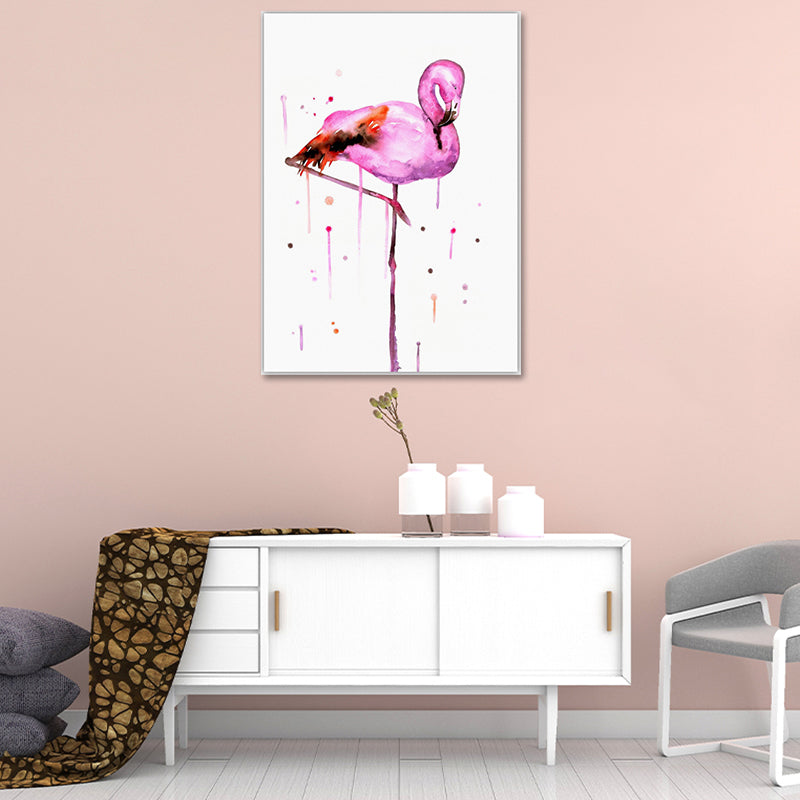 Brehn | Flamingo Wandkunst Nordic Texturierte Leinwanddruck in Pink auf Weiß für das Wohnzimmer