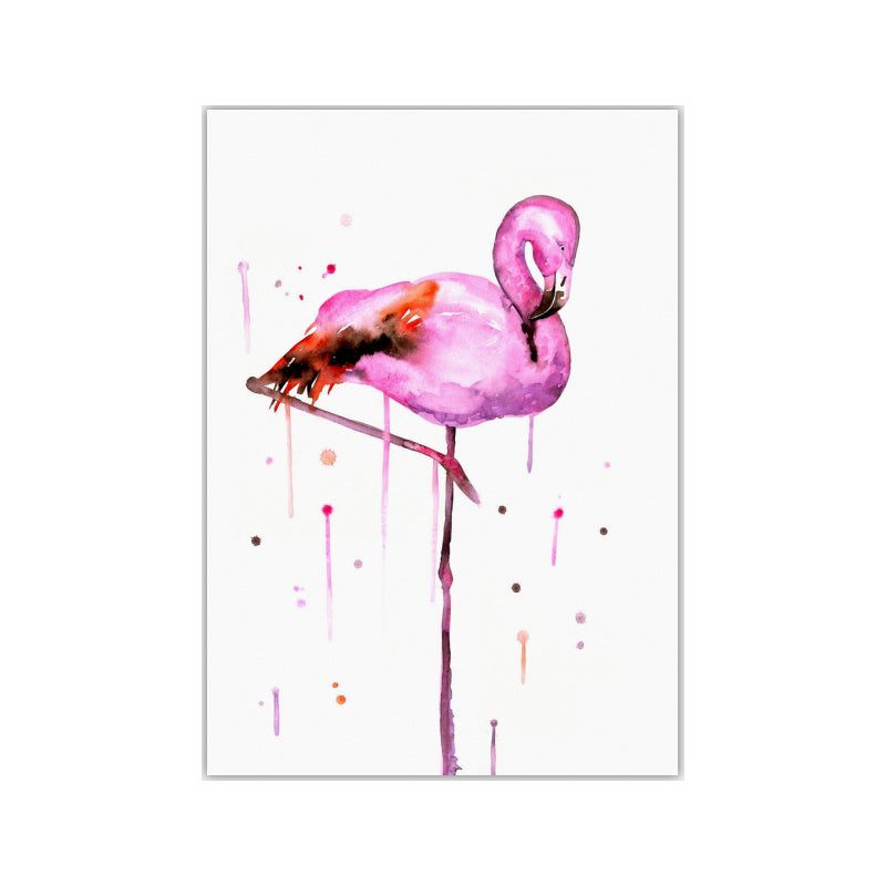 Brehn | Flamingo Wandkunst Nordic Texturierte Leinwanddruck in Pink auf Weiß für das Wohnzimmer