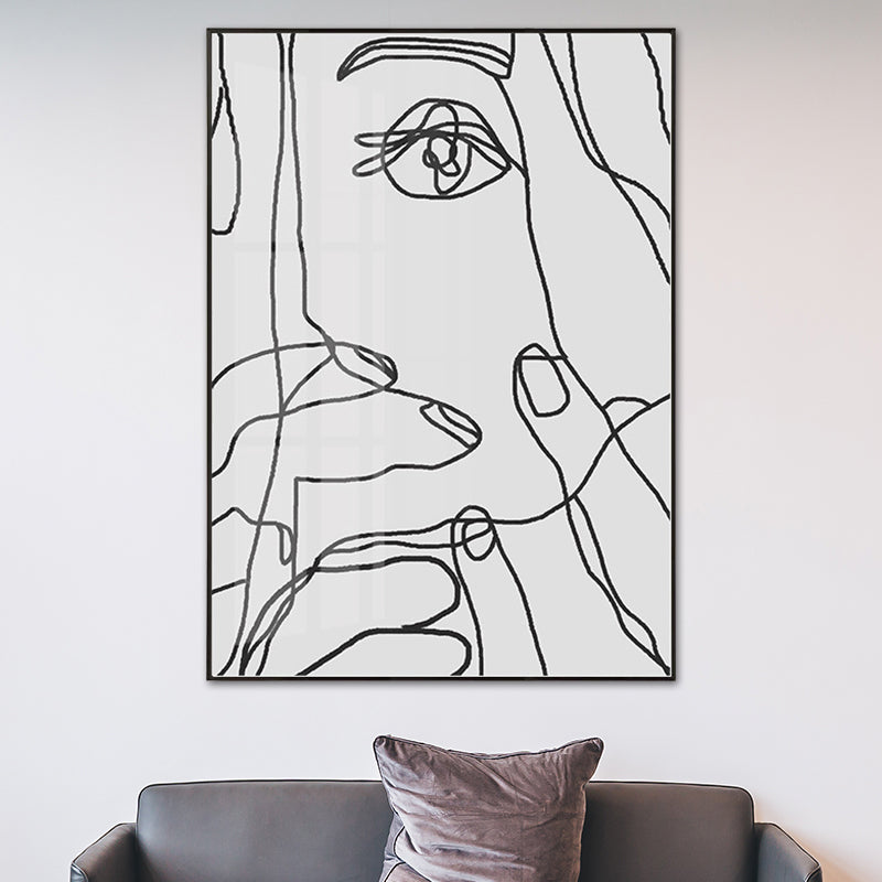 Brehn | Skandinavische Gesichts- und Handmalerei Leinwand Texturiertes Graues Wandkunstdecor für das Badezimmer