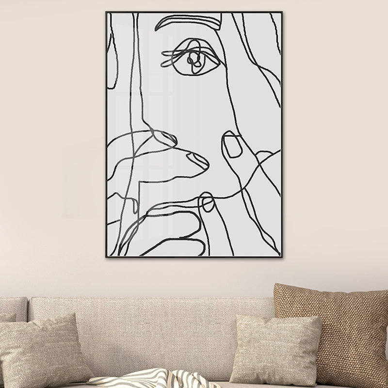Brehn | Skandinavische Gesichts- und Handmalerei Leinwand Texturiertes Graues Wandkunstdecor für das Badezimmer