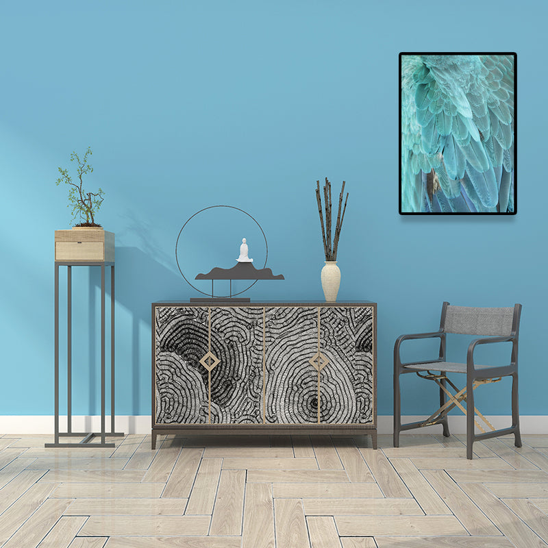 Brehn | Blaue Pfauenfedern Leinwand Kunst Texturierte Oberfläche Glam Wohnzimmer Wanddekoration