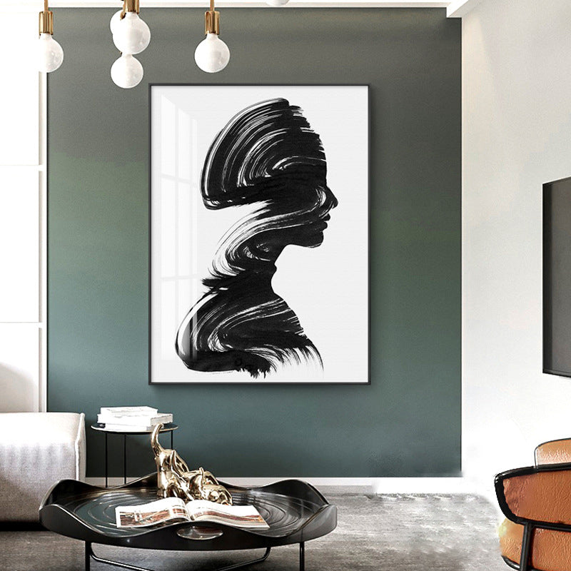 Brehn | Pinselstrich Frauenmalerei minimalistische Leinwand Wandkunst Dekor in Schwarz und Weiß