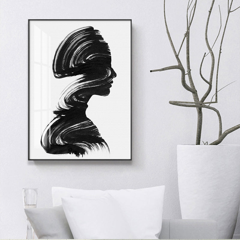 Brehn | Pinselstrich Frauenmalerei minimalistische Leinwand Wandkunst Dekor in Schwarz und Weiß