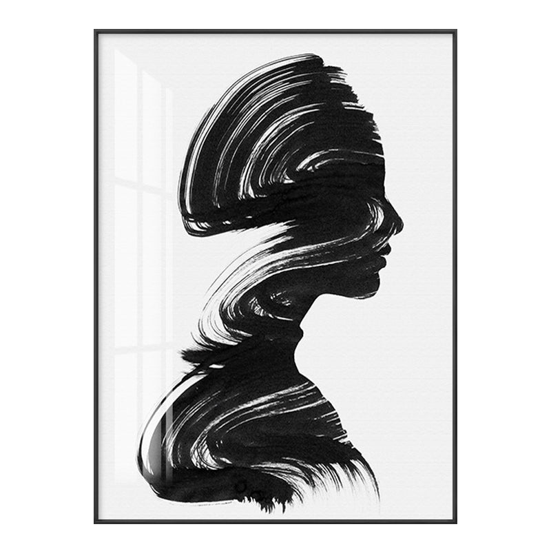 Brehn | Pinselstrich Frauenmalerei minimalistische Leinwand Wandkunst Dekor in Schwarz und Weiß
