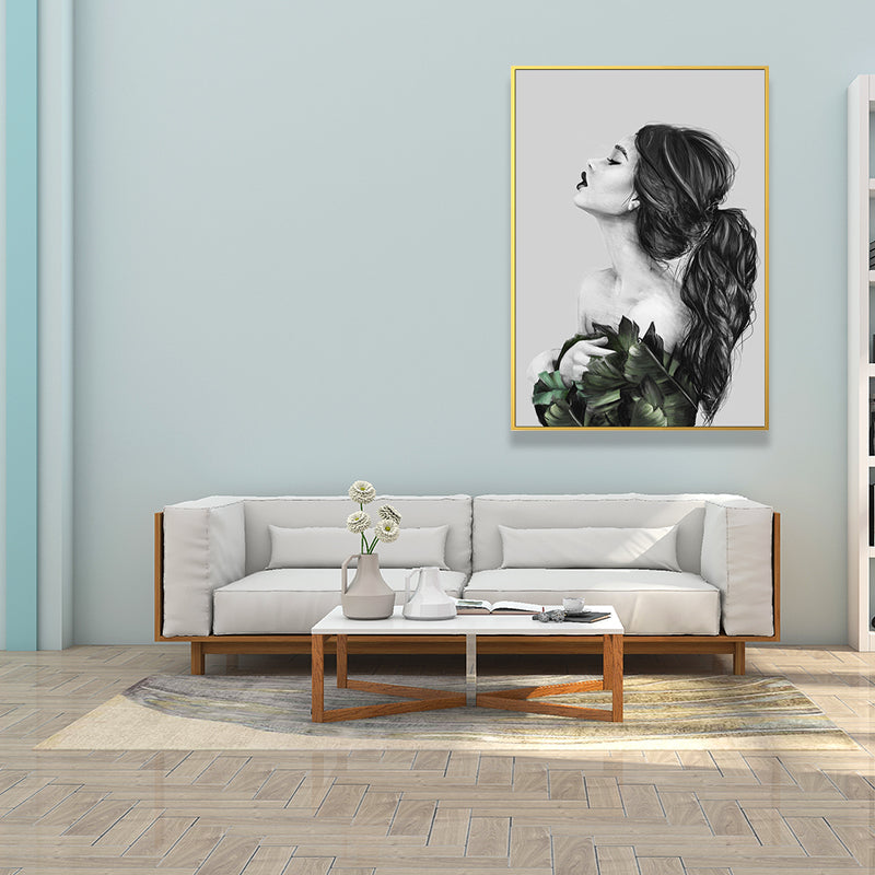 Brehn | Mädchen-Porträt- und Blattkunst Texturiert Glam-Stil für Mädchen Schlafzimmer Wanddekor