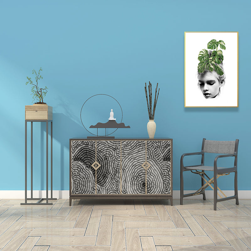 Brehn | Mädchen-Porträt- und Blattkunst Texturiert Glam-Stil für Mädchen Schlafzimmer Wanddekor