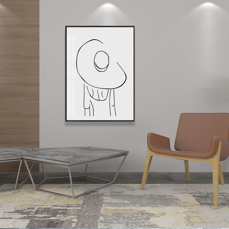 Brehn | Hat Mädchen Rückporträt Malerei Weiß Leinwand Wandkunst Dekor Texturiert, Mehrere Größen