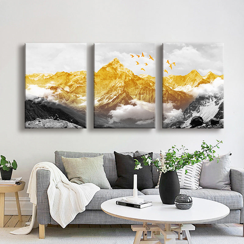 Brehn | Gold Mountain Landschaft Leinwanddruck Mehrteilig Glam Wohnzimmer Wandkunst
