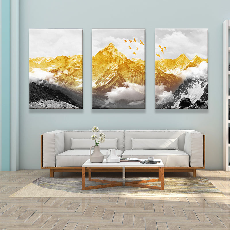 Brehn | Gold Mountain Landschaft Leinwanddruck Mehrteilig Glam Wohnzimmer Wandkunst