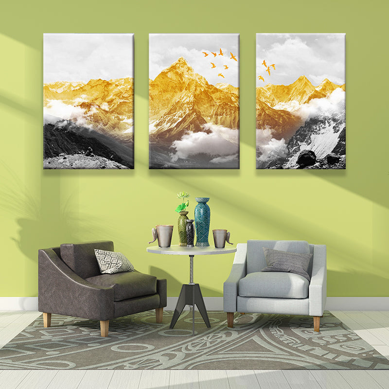Brehn | Gold Mountain Landschaft Leinwanddruck Mehrteilig Glam Wohnzimmer Wandkunst