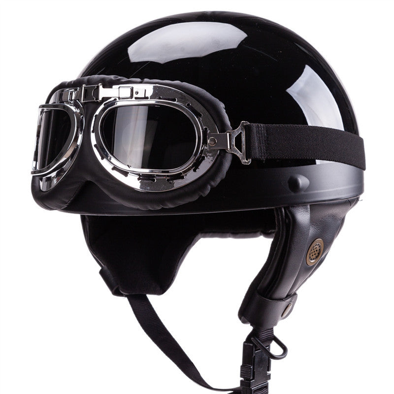Vintage-Style Open-Face Motorradhelm mit Goggles Brehn
