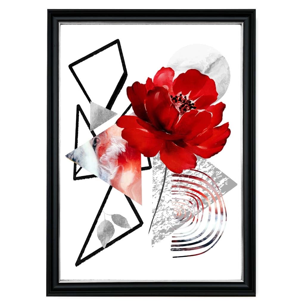 Abstrakte Blume in Schwarz und Rot mit geometrischen Formen Nr. 1 – Wandbild