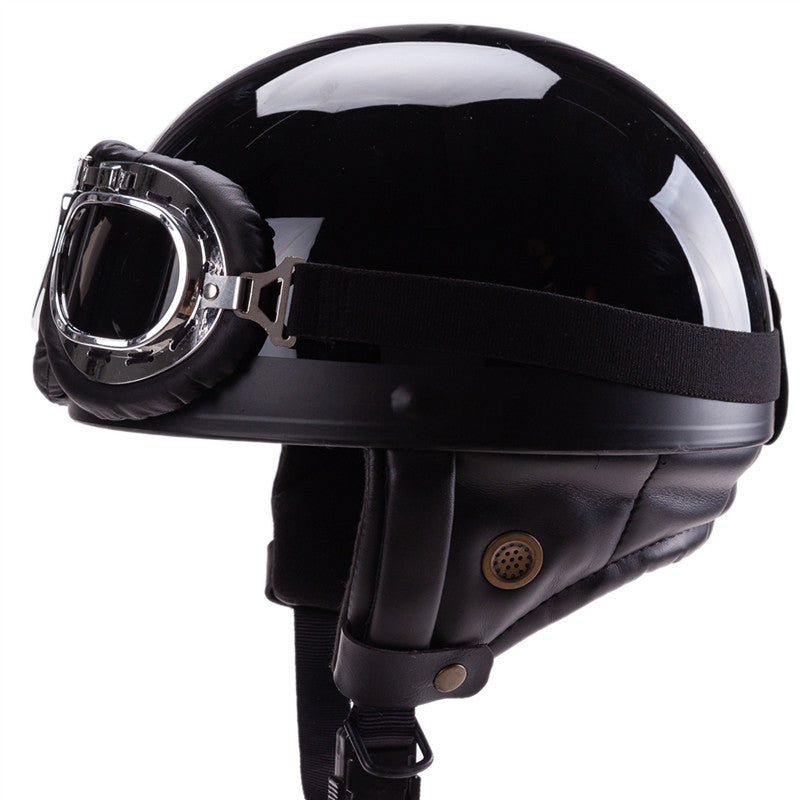 Vintage-Style Open-Face Motorradhelm mit Goggles Brehn