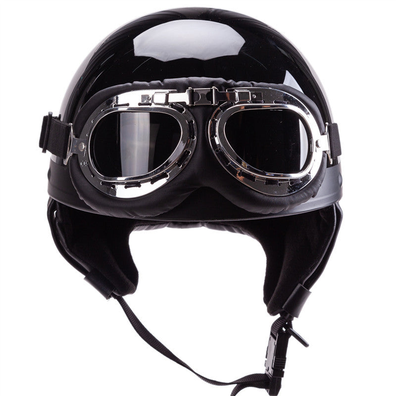 Vintage-Style Open-Face Motorradhelm mit Goggles Brehn