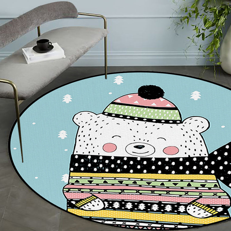 Brehn | Casual Kids Teppich in Blau Tier Bär Bäume Muster Teppich Polyester Waschbar Haustierfreundlich Teppich für Kinderzimmer